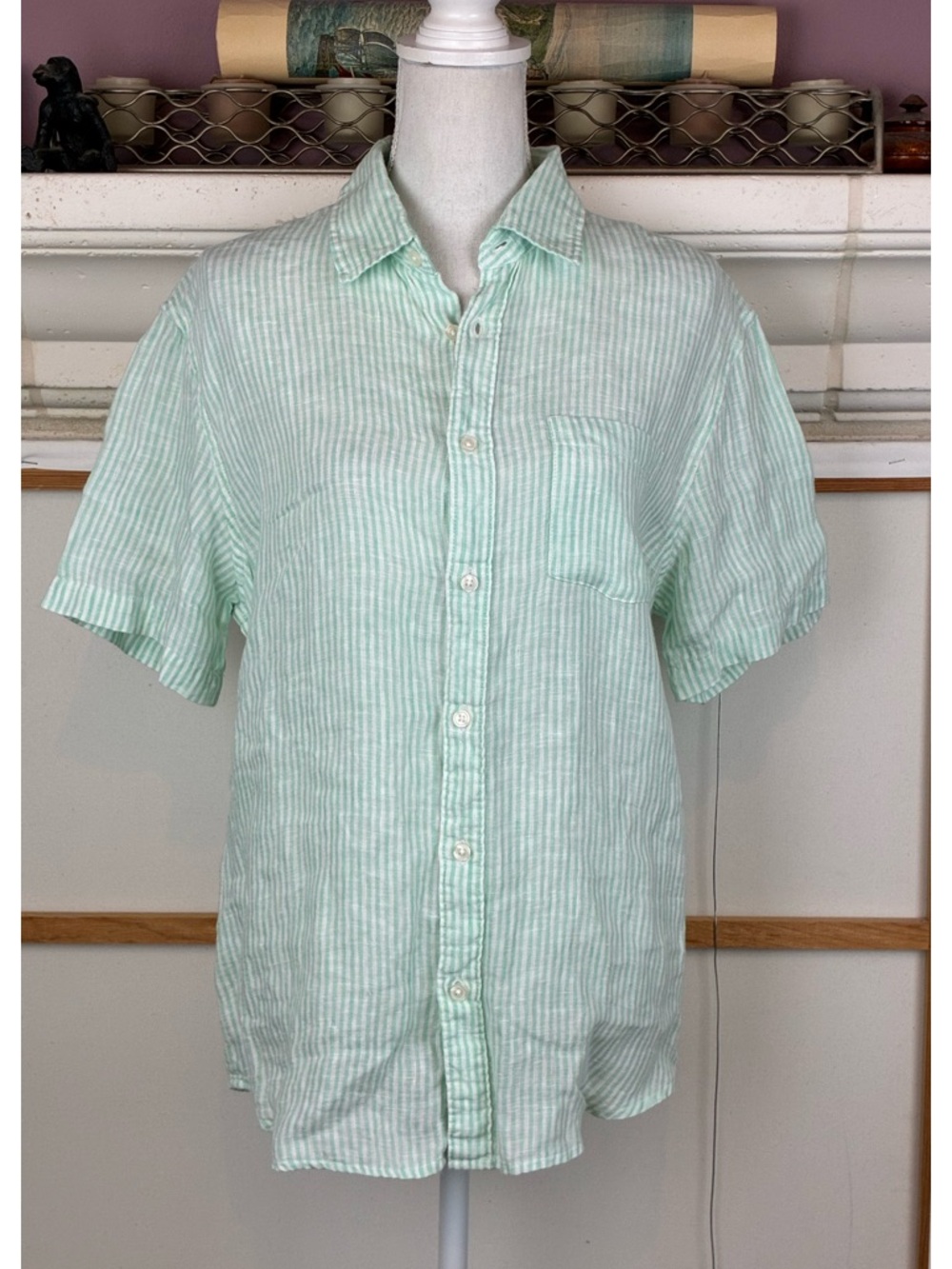 Panama Jack Mint Green Striped Linen Button-Down Shirt unisex